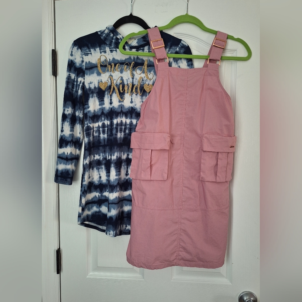 Set Of 2 Pink Kids Dress And Blue Knit Girls Hooded Dress